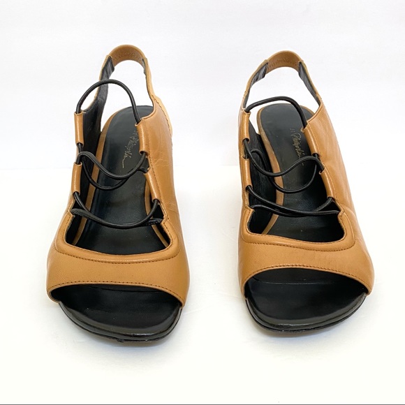 3.1 Phillip Lim Drum brown tan black leather silk lace up slingback chunky heels - Picture 2 of 12